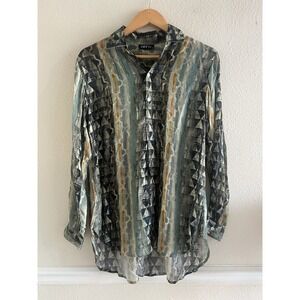 Boho Abstract Print Blouse Women's L(M) Lightweight Sheer Top Earthy Art Teacher